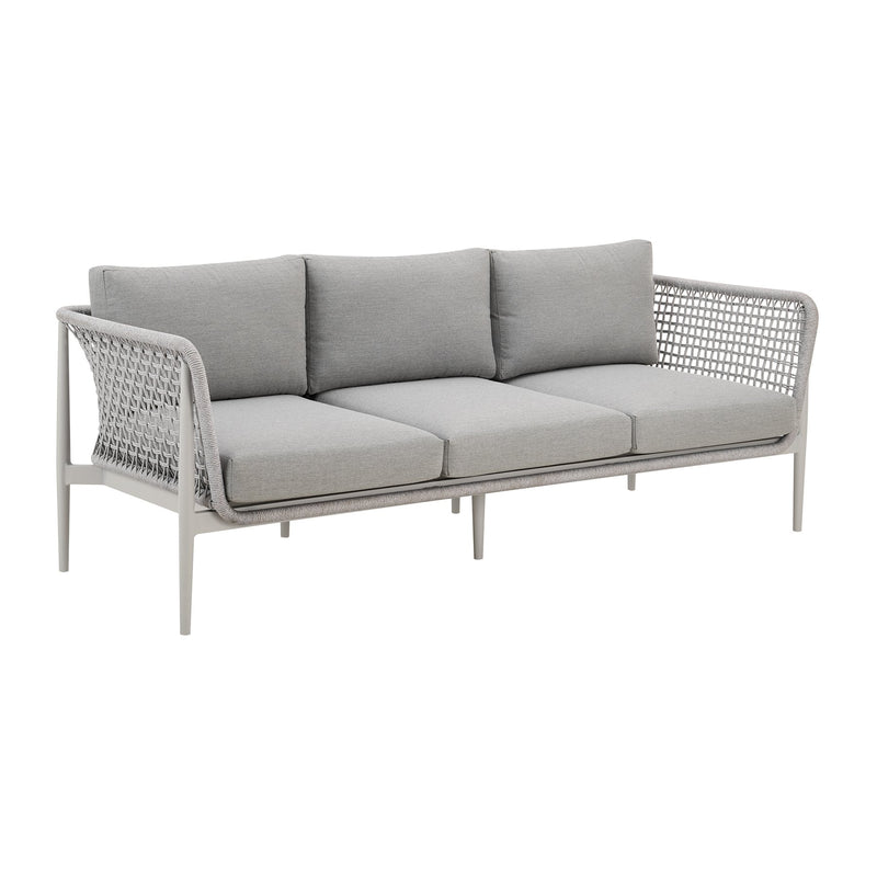 Rhodes Outdoor Patio Sofa in Aluminum with Light Gray Rope and Cushions - Furniture City (CA)l