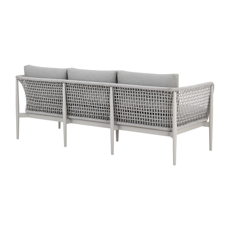 Rhodes Outdoor Patio Sofa in Aluminum with Light Gray Rope and Cushions - Furniture City (CA)l