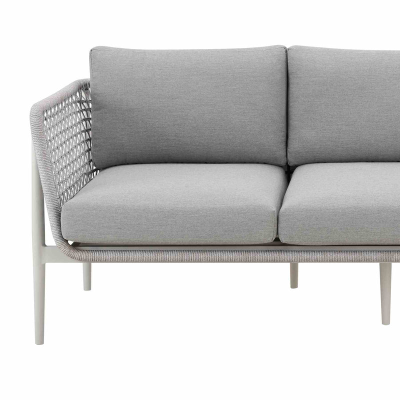 Rhodes Outdoor Patio Sofa in Aluminum with Light Gray Rope and Cushions - Furniture City (CA)l