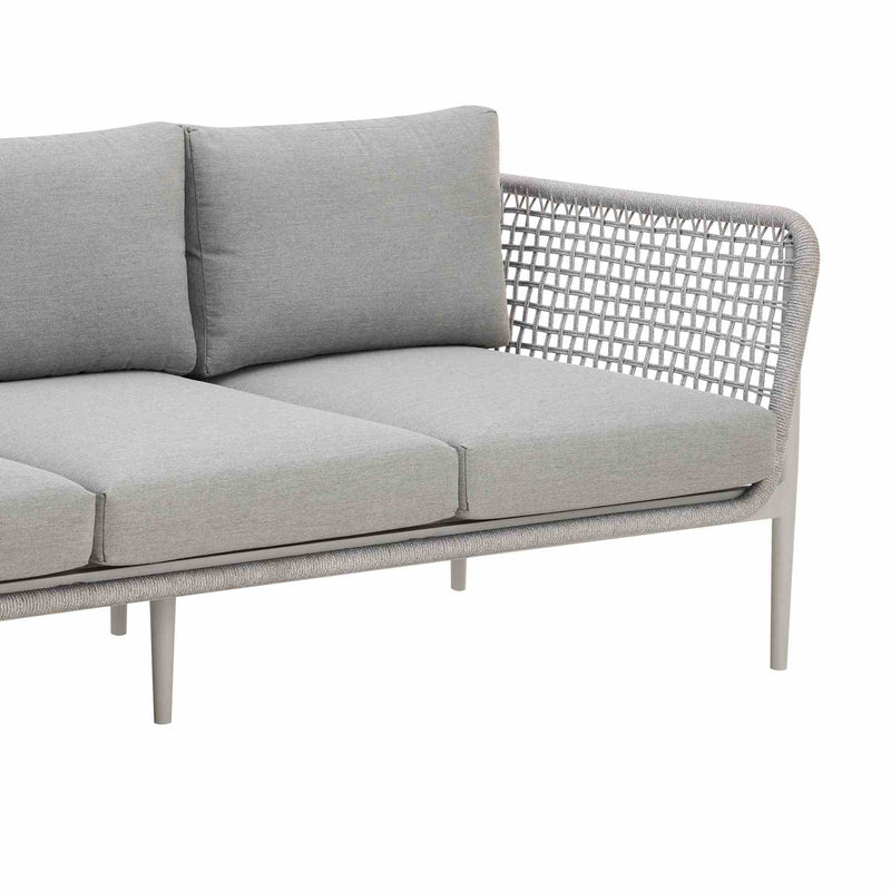 Rhodes Outdoor Patio Sofa in Aluminum with Light Gray Rope and Cushions - Furniture City (CA)l