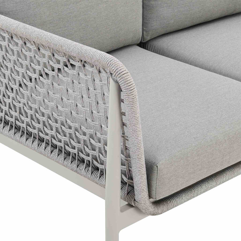 Rhodes Outdoor Patio Sofa in Aluminum with Light Gray Rope and Cushions - Furniture City (CA)l