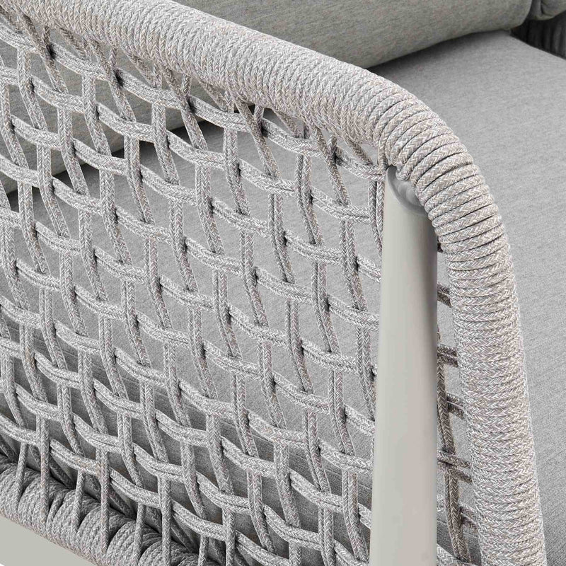 Rhodes Outdoor Patio Sofa in Aluminum with Light Gray Rope and Cushions - Furniture City (CA)l