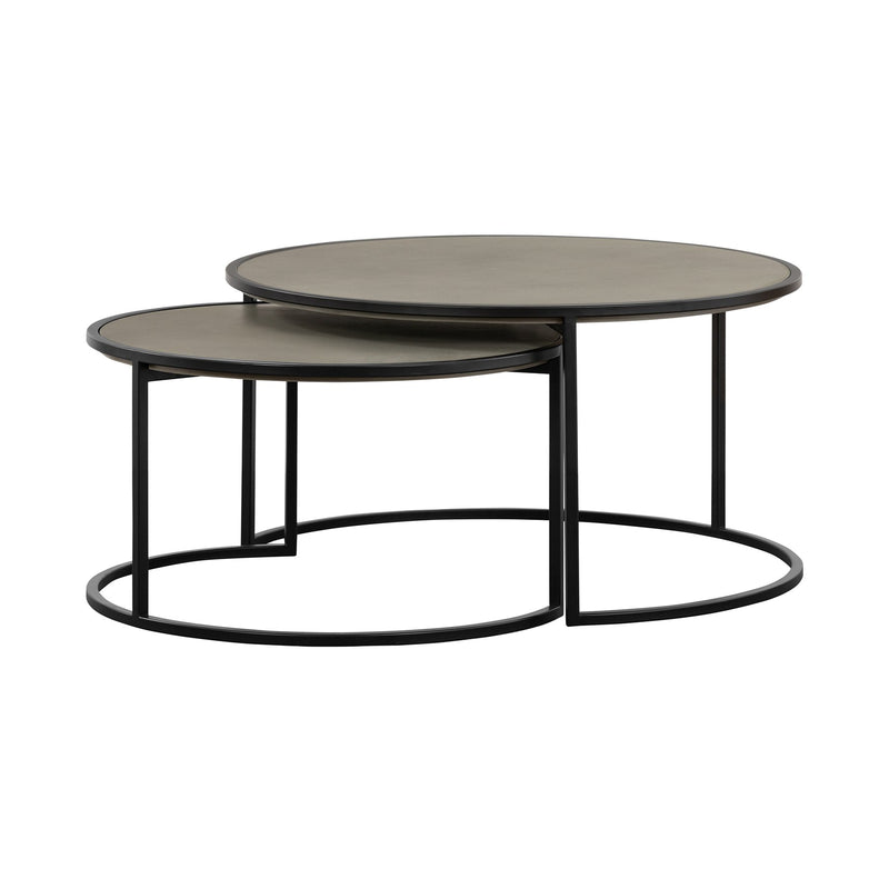 Rina Concrete and Black Metal 2 Piece Nesting Coffee Table Set - Furniture City (CA)l