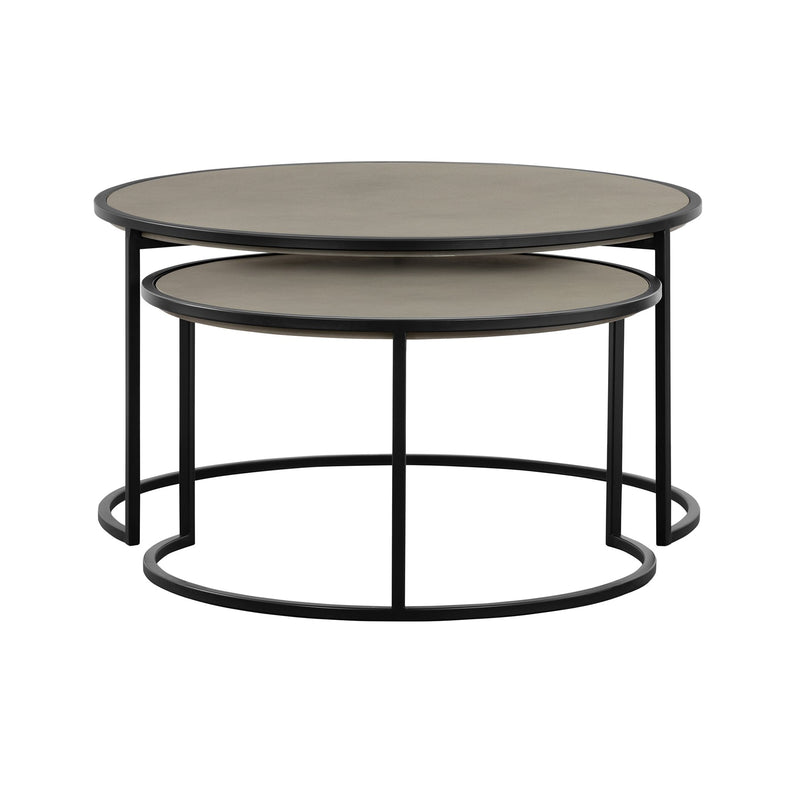 Rina Concrete and Black Metal 2 Piece Nesting Coffee Table Set - Furniture City (CA)l
