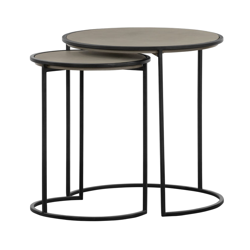 Rina Concrete and Black Metal 2 Piece Nesting End Table Set - Furniture City (CA)l