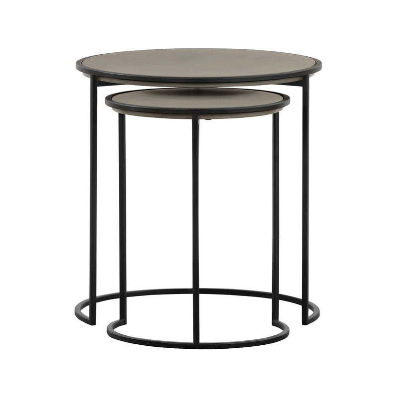 Rina Concrete and Black Metal 2 Piece Nesting End Table Set - Furniture City (CA)l