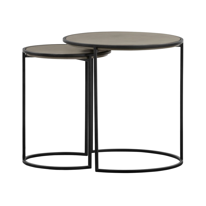 Rina Concrete and Black Metal 2 Piece Nesting End Table Set - Furniture City (CA)l