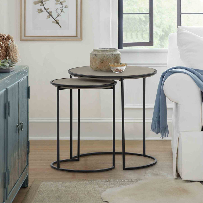 Rina Concrete and Black Metal 2 Piece Nesting End Table Set - Furniture City (CA)l