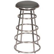 Ringo 30" Backless Brushed Stainless Steel Barstool in Gray Faux Leather - Furniture City (CA)l