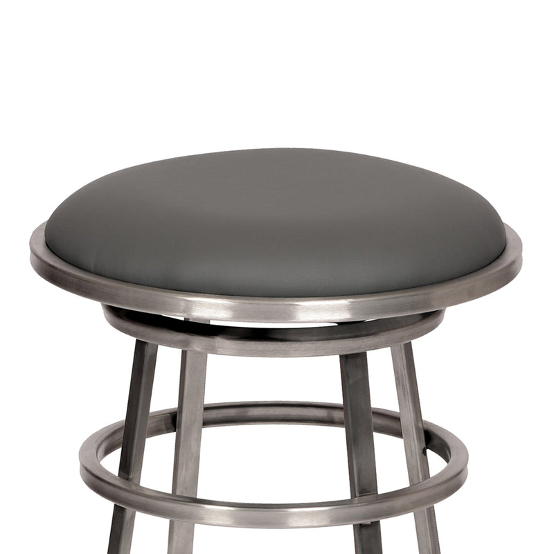 Ringo 30" Backless Brushed Stainless Steel Barstool in Gray Faux Leather - Furniture City (CA)l