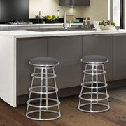 Ringo 30" Backless Brushed Stainless Steel Barstool in Gray Faux Leather - Furniture City (CA)l
