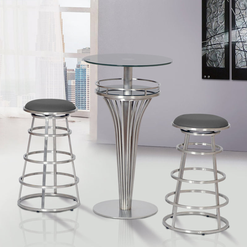 Ringo 30" Backless Brushed Stainless Steel Barstool in Gray Faux Leather - Furniture City (CA)l