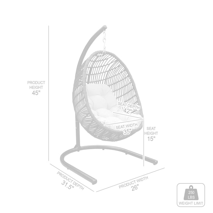 Rio Indoor Outdoor Hanging Egg Swing Chair in Gray Wicker with Black Iron Stand