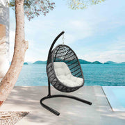 Rio Indoor Outdoor Hanging Egg Swing Chair in Gray Wicker with Black Iron Stand - Furniture City (CA)l