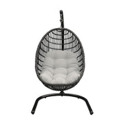 Rio Indoor Outdoor Hanging Egg Swing Chair in Gray Wicker with Black Iron Stand - Furniture City (CA)l
