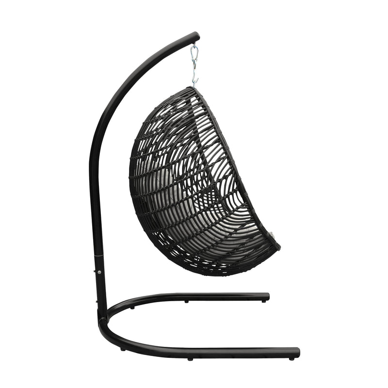 Rio Indoor Outdoor Hanging Egg Swing Chair in Gray Wicker with Black Iron Stand - Furniture City (CA)l