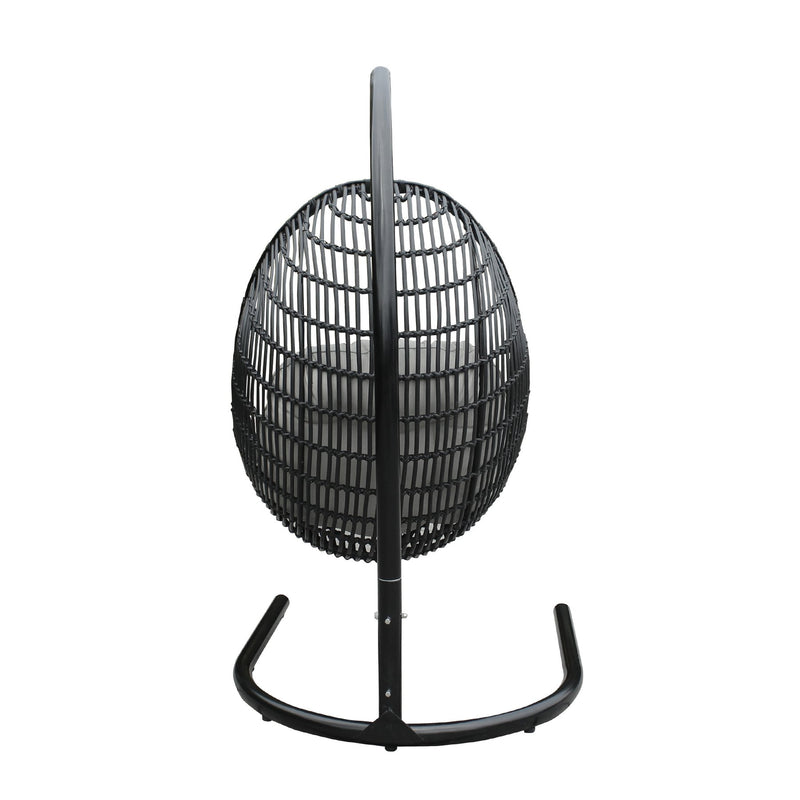 Rio Indoor Outdoor Hanging Egg Swing Chair in Gray Wicker with Black Iron Stand - Furniture City (CA)l