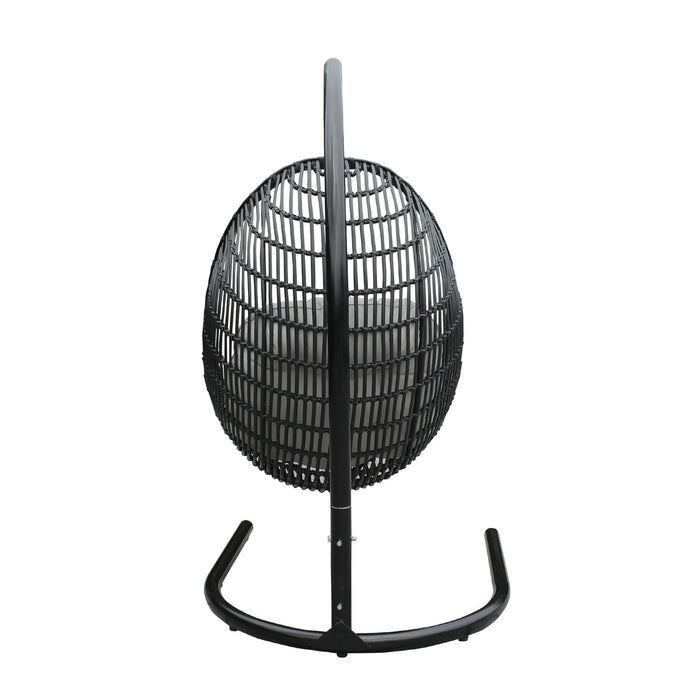 Rio Indoor Outdoor Hanging Egg Swing Chair in Gray Wicker with Black Iron Stand