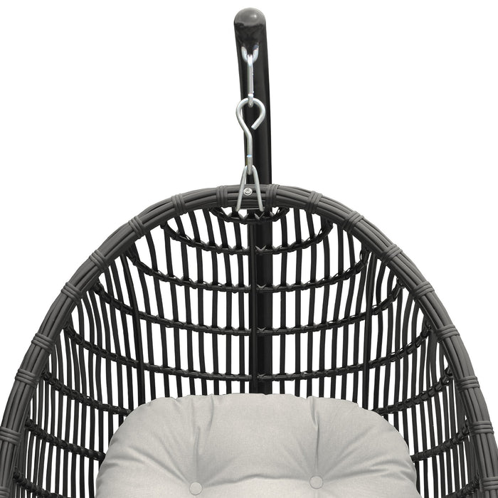Rio Indoor Outdoor Hanging Egg Swing Chair in Gray Wicker with Black Iron Stand