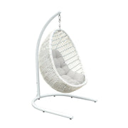 Rio indoor Outdoor Hanging Egg Swing Chair in White Wicker with White Iron Stand - Furniture City (CA)l