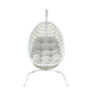 Rio indoor Outdoor Hanging Egg Swing Chair in White Wicker with White Iron Stand - Furniture City (CA)l