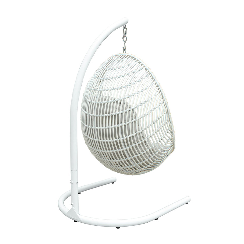 Rio indoor Outdoor Hanging Egg Swing Chair in White Wicker with White Iron Stand - Furniture City (CA)l