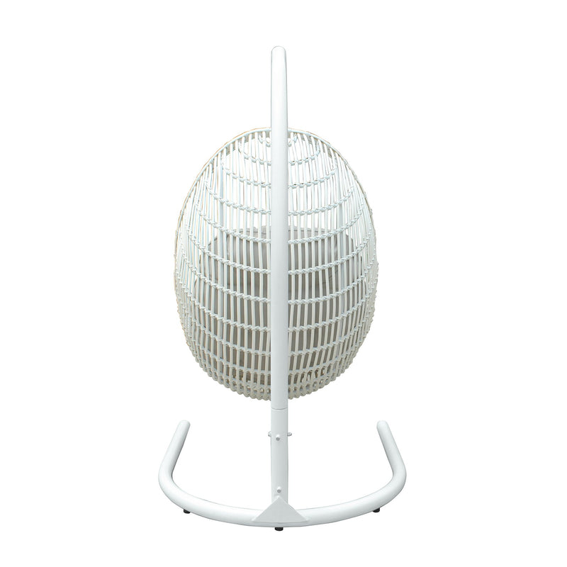 Rio indoor Outdoor Hanging Egg Swing Chair in White Wicker with White Iron Stand - Furniture City (CA)l