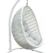 Rio indoor Outdoor Hanging Egg Swing Chair in White Wicker with White Iron Stand - Furniture City (CA)l