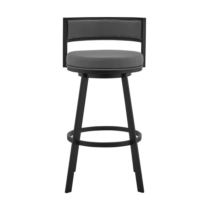 Roman 26" Gray Faux Leather and Black Metal Swivel Bar Stool - Furniture City (CA)l