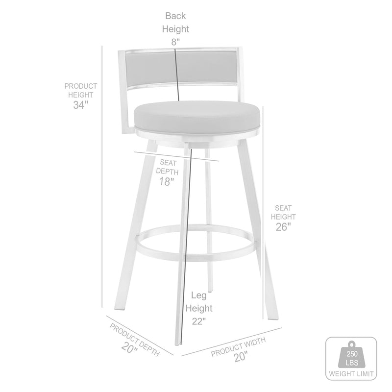 Roman 26" Gray Faux Leather and Black Metal Swivel Bar Stool - Furniture City (CA)l