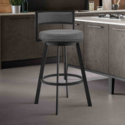Roman 26" Gray Faux Leather and Black Metal Swivel Bar Stool - Furniture City (CA)l