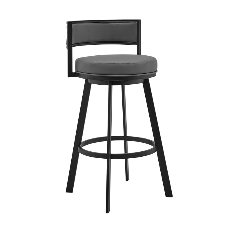 Roman 30" Gray Faux Leather and Black Metal Swivel Bar Stool - Furniture City (CA)l