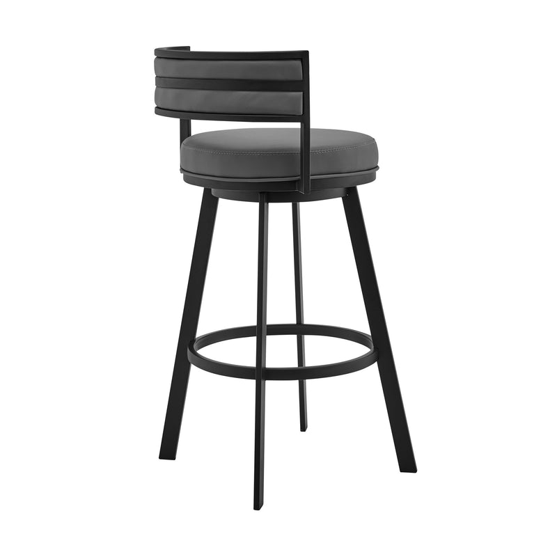Roman 30" Gray Faux Leather and Black Metal Swivel Bar Stool - Furniture City (CA)l