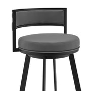 Roman 30" Gray Faux Leather and Black Metal Swivel Bar Stool - Furniture City (CA)l