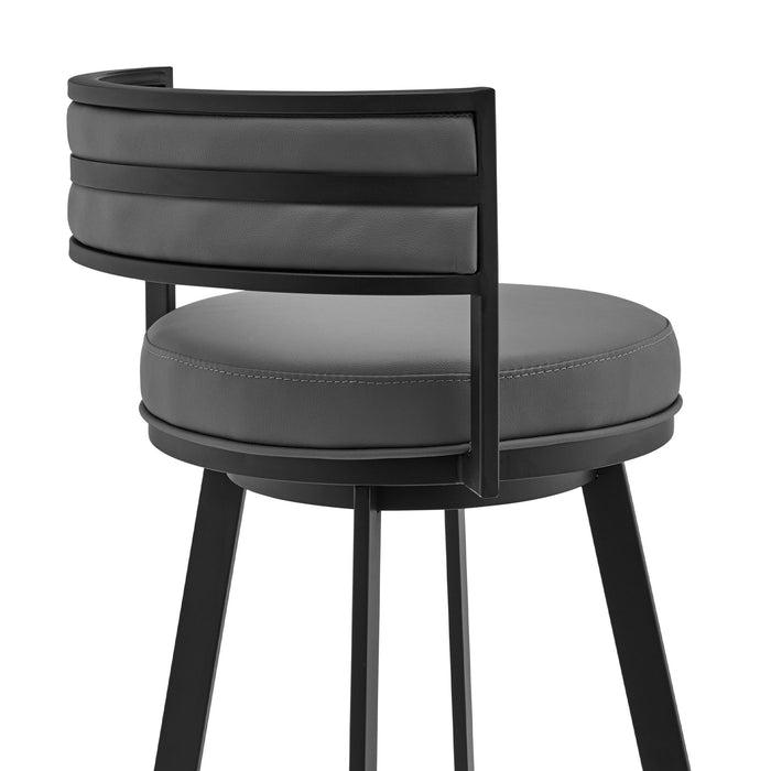 Roman 30" Gray Faux Leather and Black Metal Swivel Bar Stool