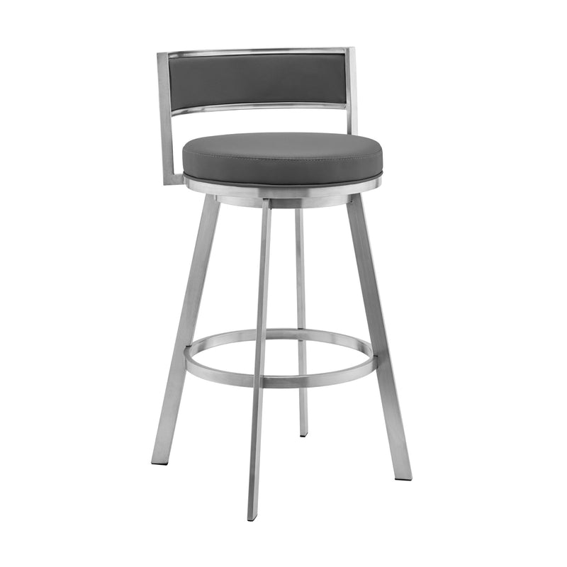 Roman 26" Gray Faux Leather and Brushed Stainless Steel Swivel Bar Stool - Furniture City (CA)l