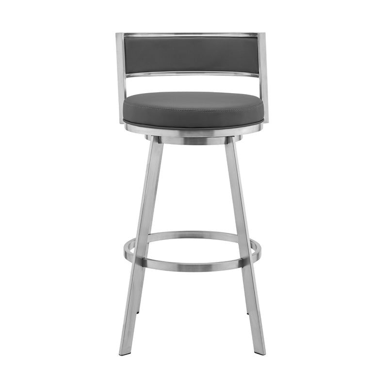 Roman 26" Gray Faux Leather and Brushed Stainless Steel Swivel Bar Stool - Furniture City (CA)l