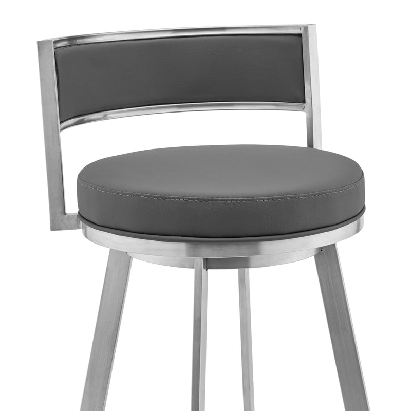 Roman 26" Gray Faux Leather and Brushed Stainless Steel Swivel Bar Stool - Furniture City (CA)l