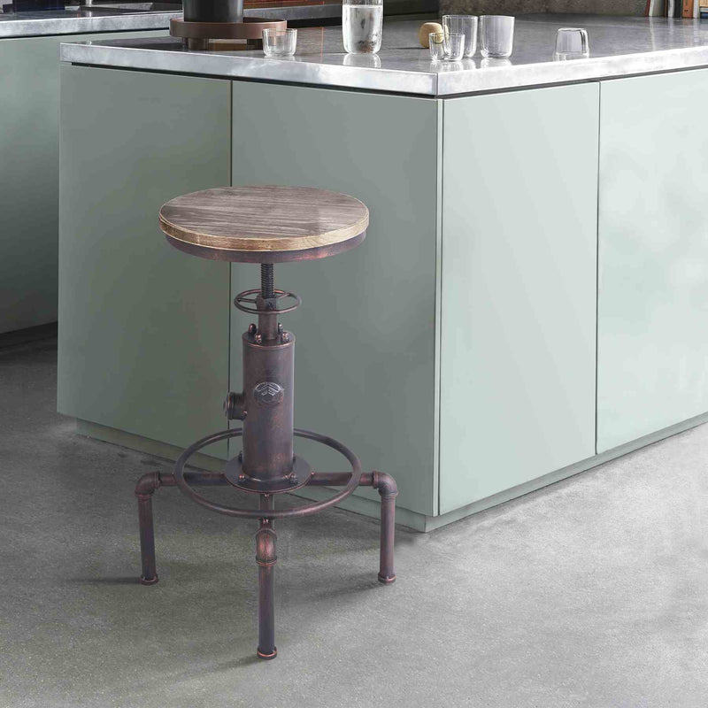 Remy Adjustable Height Pine Wood and Copper Backless Bar Stool - Furniture City (CA)l
