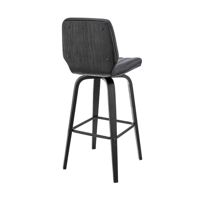 Renee 26" Swivel Gray Faux Leather and Black Wood Bar Stool