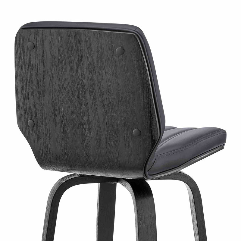 Renee 26" Swivel Gray Faux Leather and Black Wood Bar Stool - Furniture City (CA)l