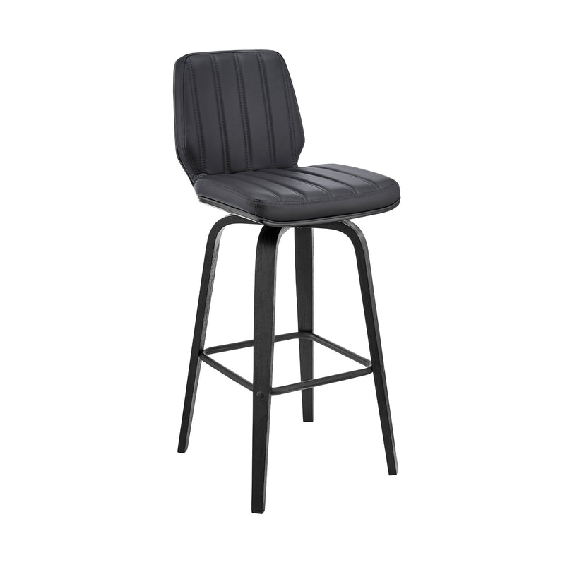 Renee 30" Swivel Gray Faux Leather and Black Wood Bar Stool - Furniture City (CA)l