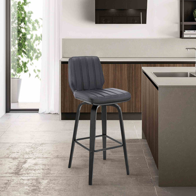 Renee 30" Swivel Gray Faux Leather and Black Wood Bar Stool - Furniture City (CA)l