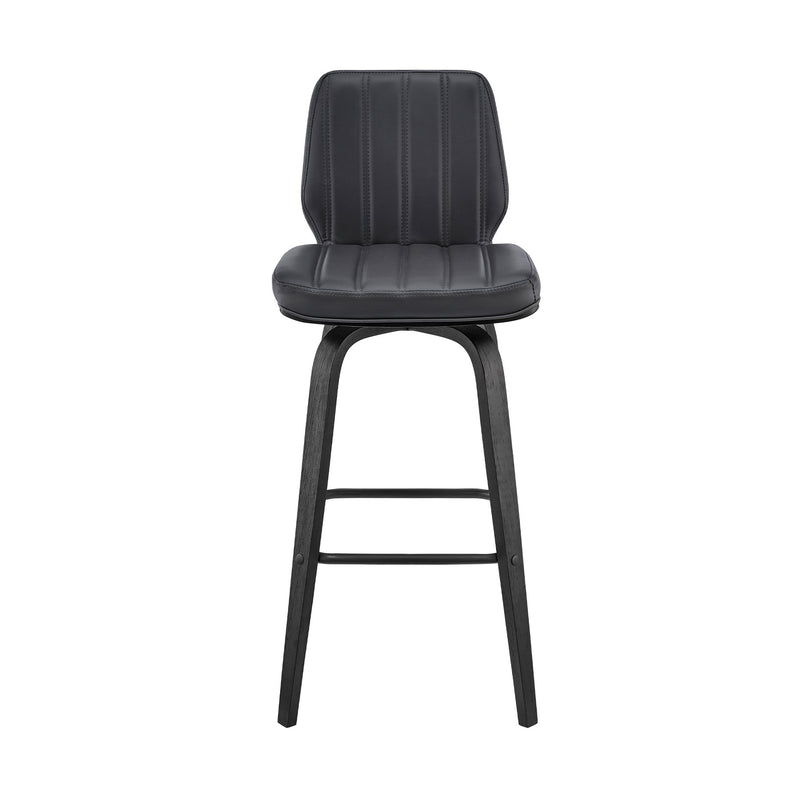 Renee 30" Swivel Gray Faux Leather and Black Wood Bar Stool - Furniture City (CA)l