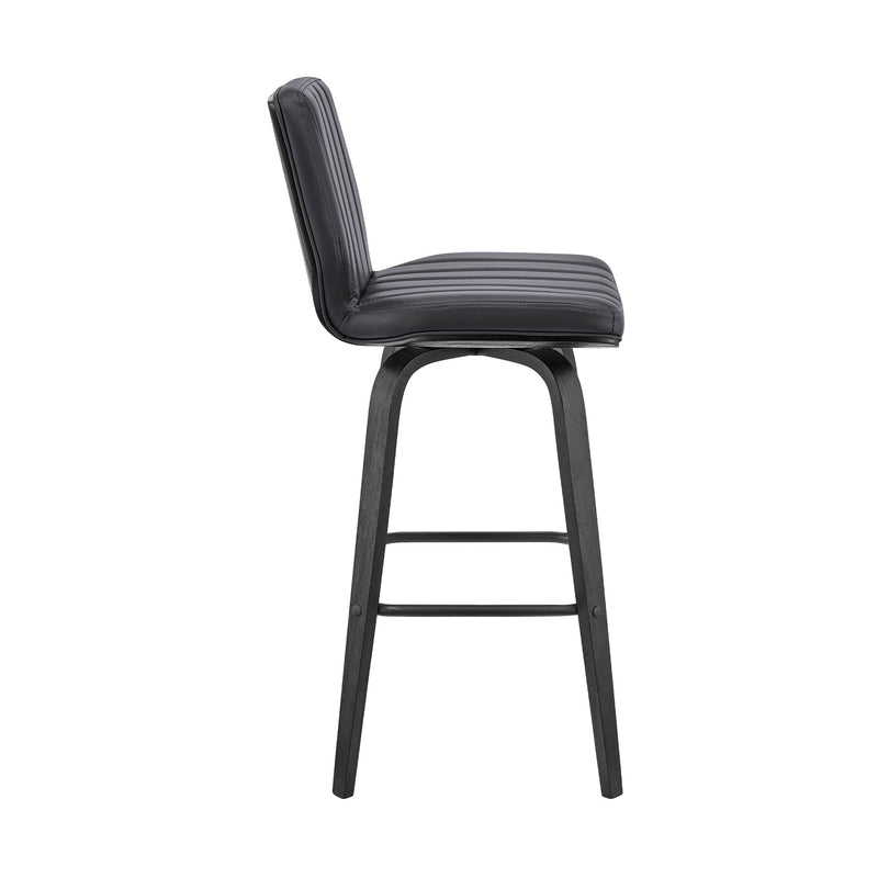 Renee 30" Swivel Gray Faux Leather and Black Wood Bar Stool - Furniture City (CA)l
