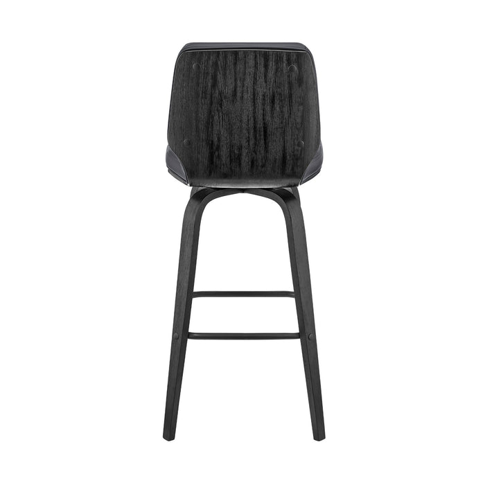 Renee 30" Swivel Gray Faux Leather and Black Wood Bar Stool