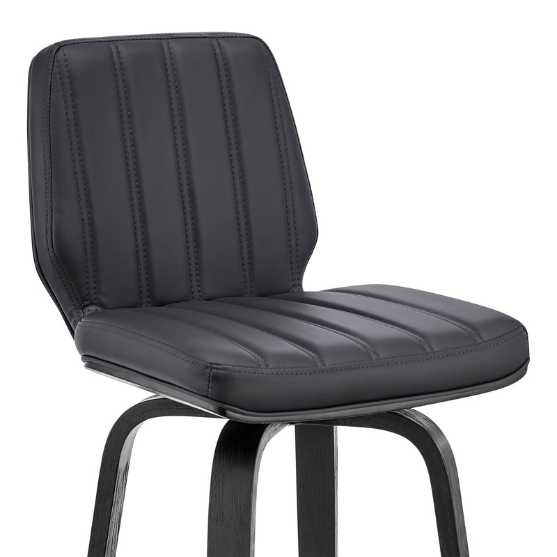 Renee 30" Swivel Gray Faux Leather and Black Wood Bar Stool - Furniture City (CA)l
