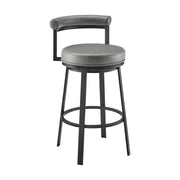 Reuben Swivel Counter or Bar Stool in Black Finish with Gray Faux Leather - Furniture City (CA)l