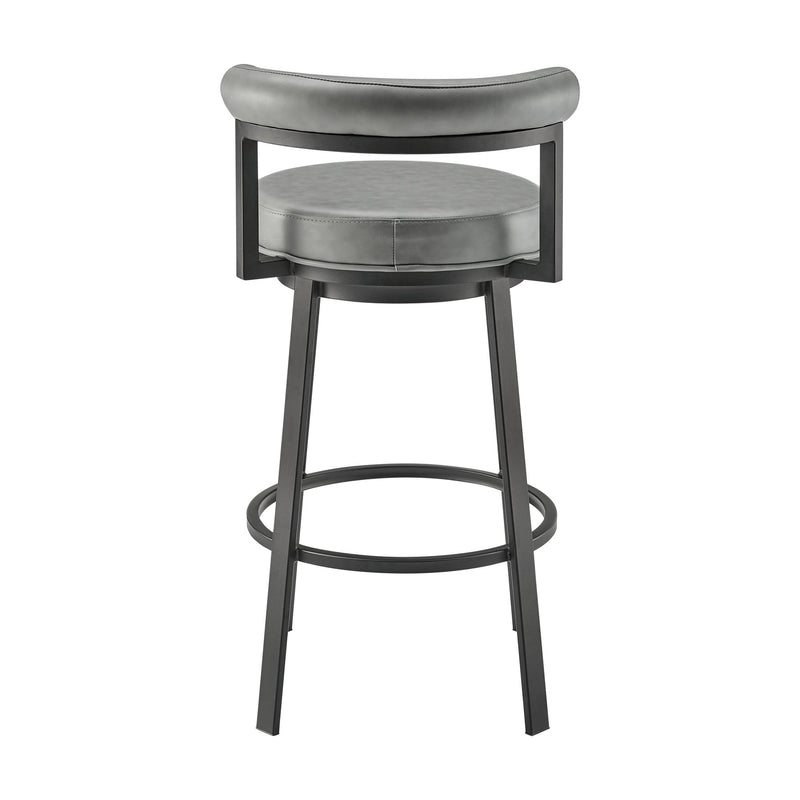 Reuben Swivel Counter or Bar Stool in Black Finish with Gray Faux Leather - Furniture City (CA)l