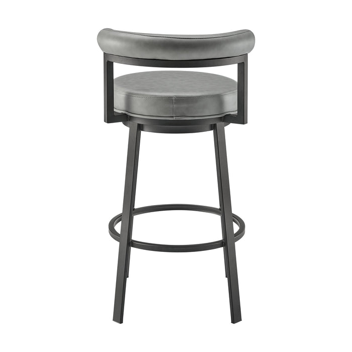Reuben Swivel Counter or Bar Stool in Black Finish with Gray Faux Leather
